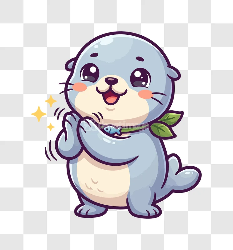 Cute Otter Clapping Happily Mascot cartoon style transparent background