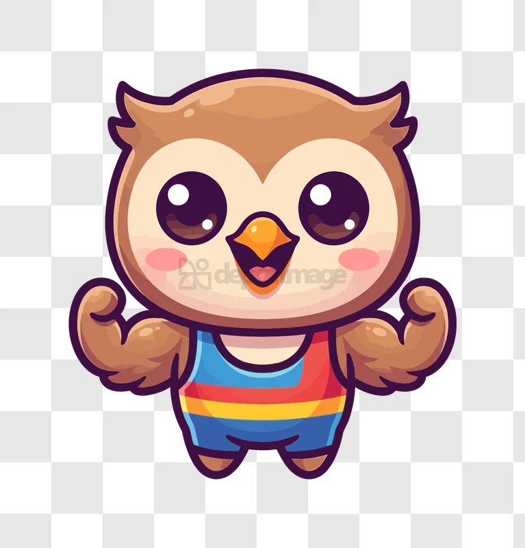 Cute Owl Flexing Biceps Sticker cartoon style colorful transparent