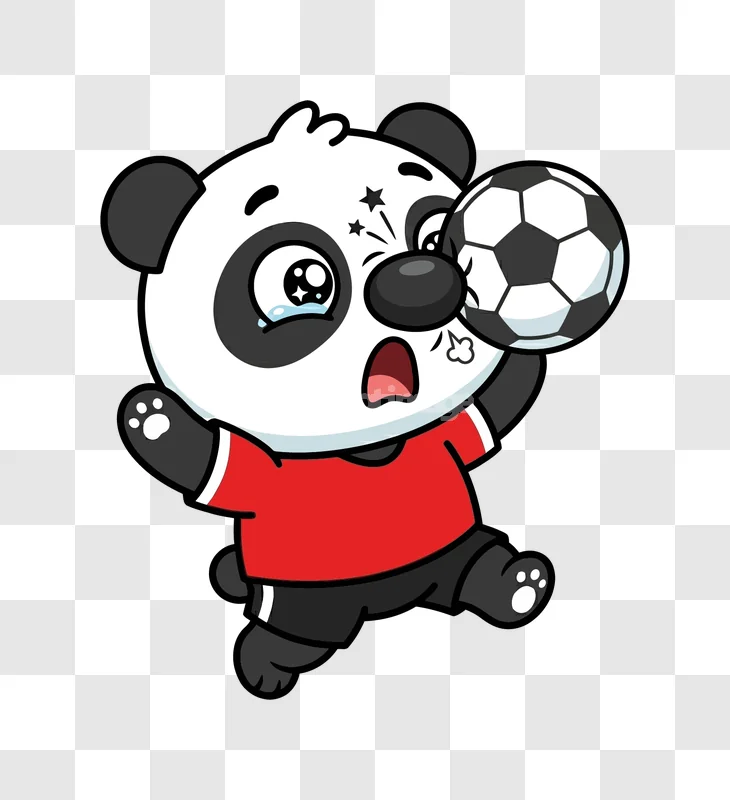Cute Panda Hit by Soccer Ball cartoon style crying expression