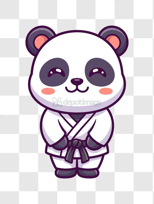 Cute Panda Wearing Martial Arts Gi cartoon illustration white background