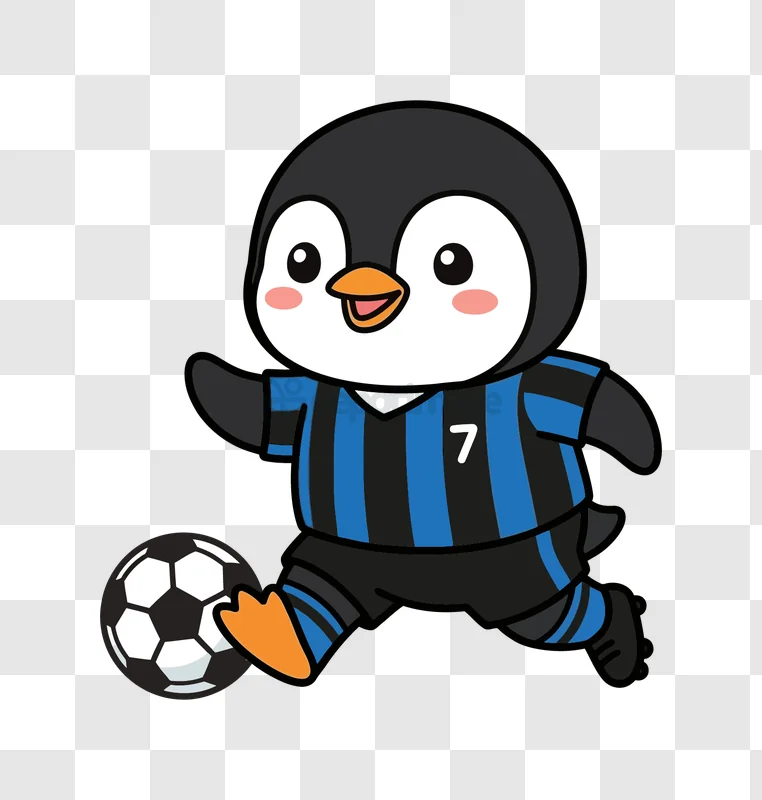 Cute Penguin Playing Soccer Jersey, cartoon style black blue
