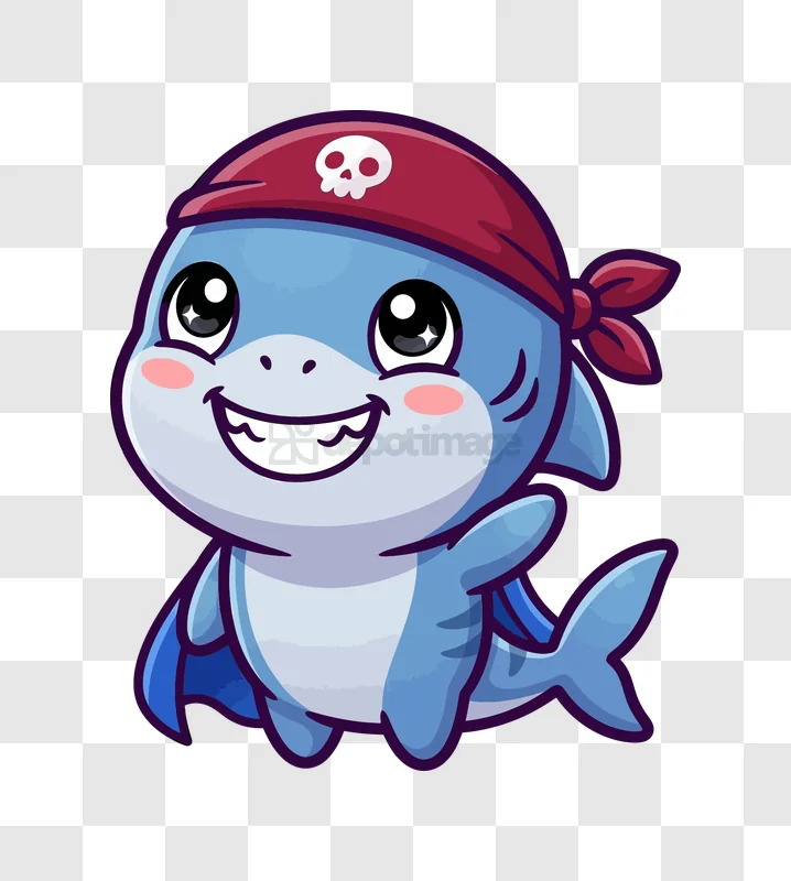 Cute Pirate Shark Waving Happily cartoon style transparent background