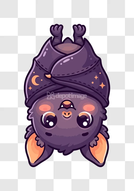 Cute Purple Bat Sleeping Upside Down Cartoon cartoon style purple orange
