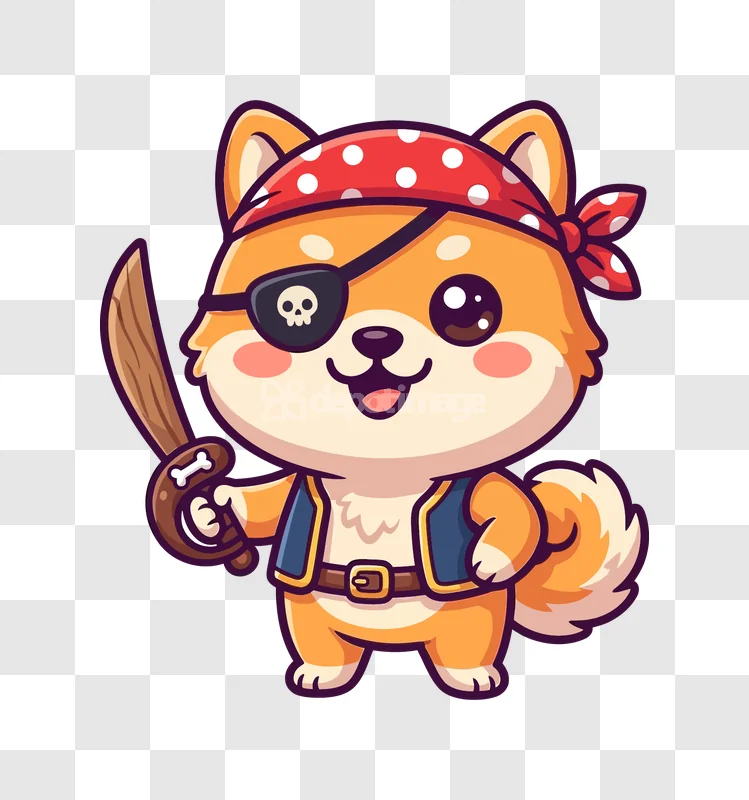 Cute Shiba Inu Pirate Holding Sword cartoon style transparent background
