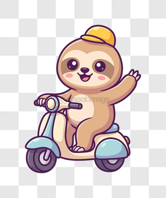 Cute Sloth Driving a Scooter cartoon illustration transparent background