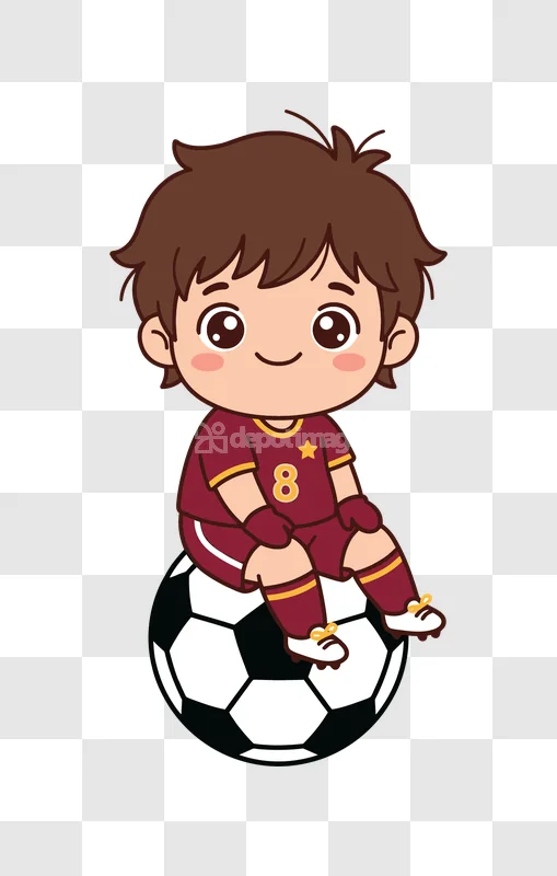 Cute Soccer Player Sitting on Ball cartoon style transparent background