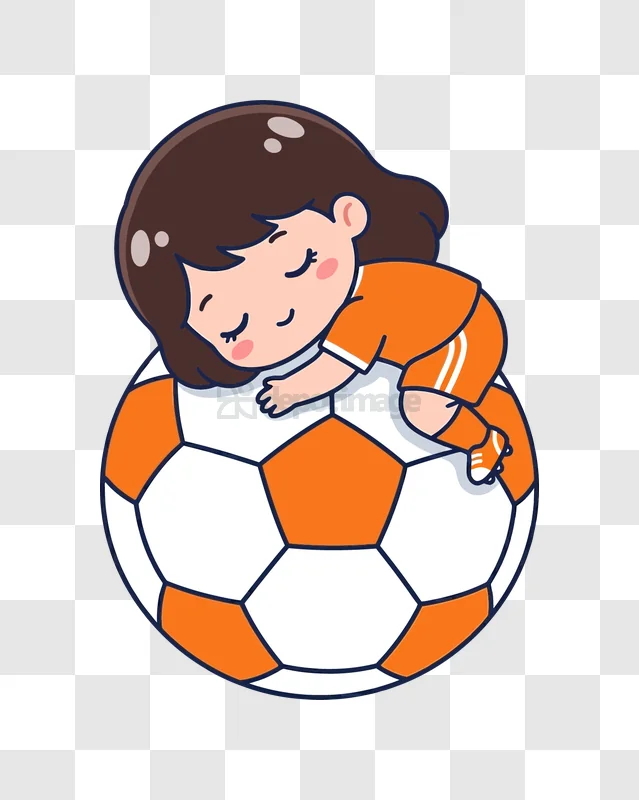 Cute Soccer Player Sleeping on Ball cartoon illustration orange white