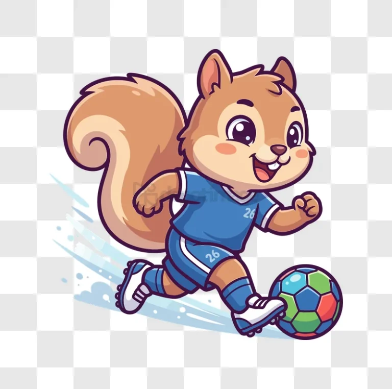Cute Squirrel Playing Soccer Cartoon vibrant blue uniform transparent background