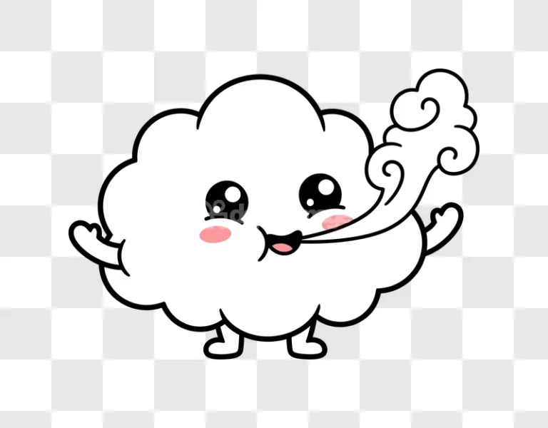 Cute White Cloud Blowing Swirly Air cartoon style transparent background