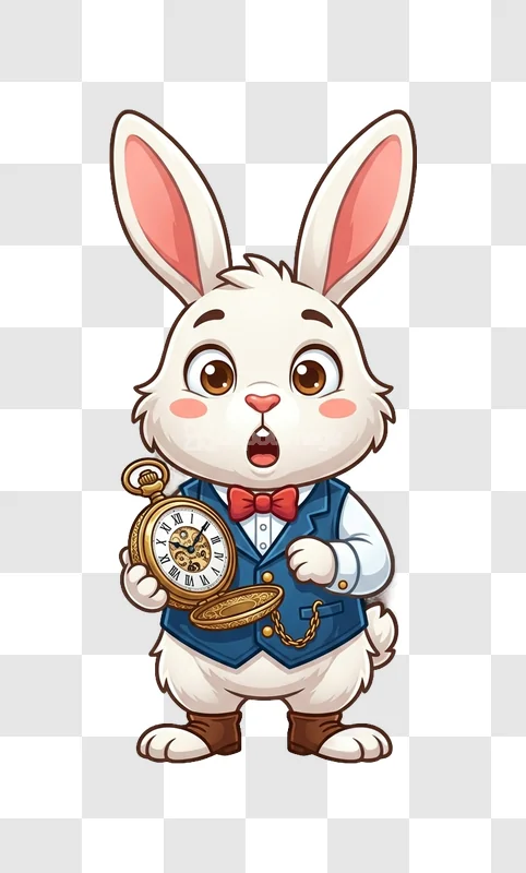 Cute White Rabbit Red Bow Tie Pocket Watch