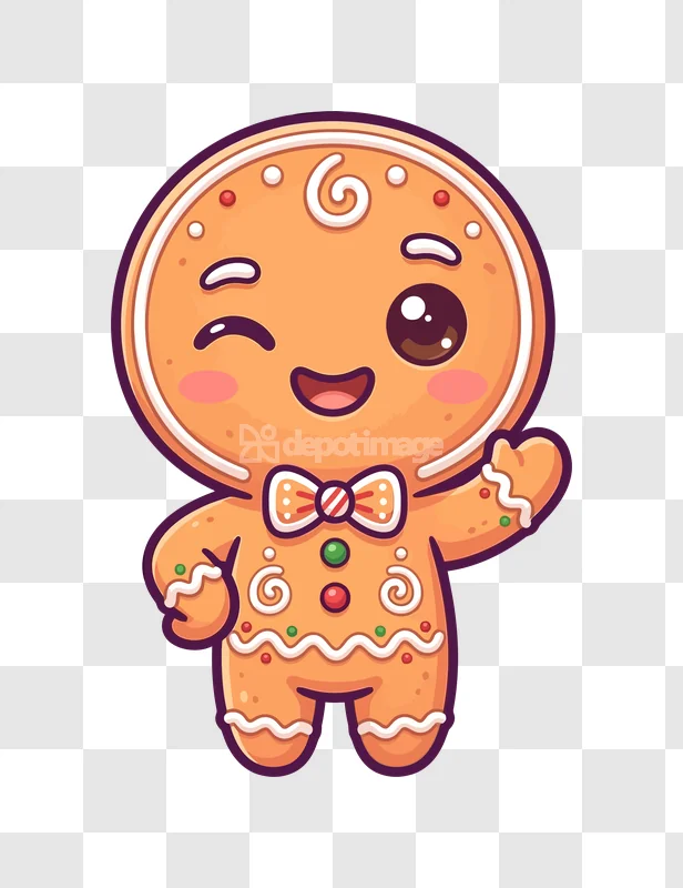 Cute Winking Gingerbread Man Cartoon Illustration, happy character transparent background