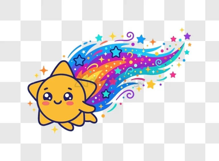 Cute Yellow Star Comet Trail Colorful, cartoon style vibrant colors