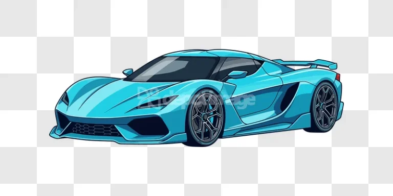 Cyan Sports Car Side Front View Stylized, cartoon style, sleek design, black background