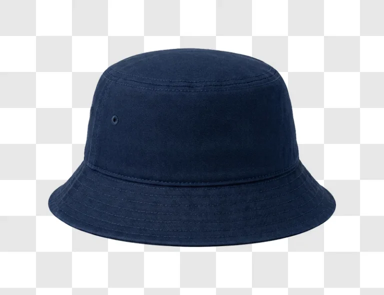 Dark Blue Fabric Bucket Hat Closeup with visible stitching and eyelet