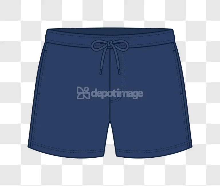 Dark Blue Mens Swim Shorts Flat, dark blue flat illustration, front view