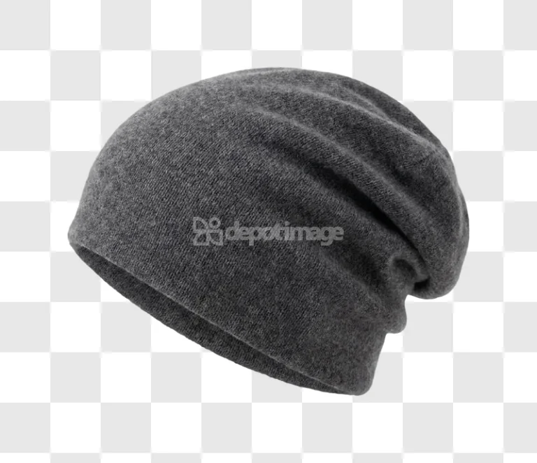 Dark Gray Knit Beanie Hat Close up soft fabric texture transparent background