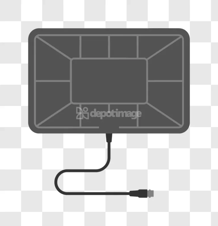 Dark Gray Rectangular Antenna Cable Connected flat illustration black background