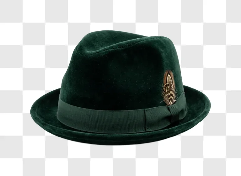 Dark Green Fedora With Feather Accent velvet material feather detail