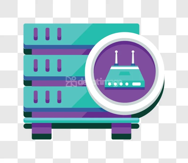 Data Server and Wifi Router Icon flat design teal purple