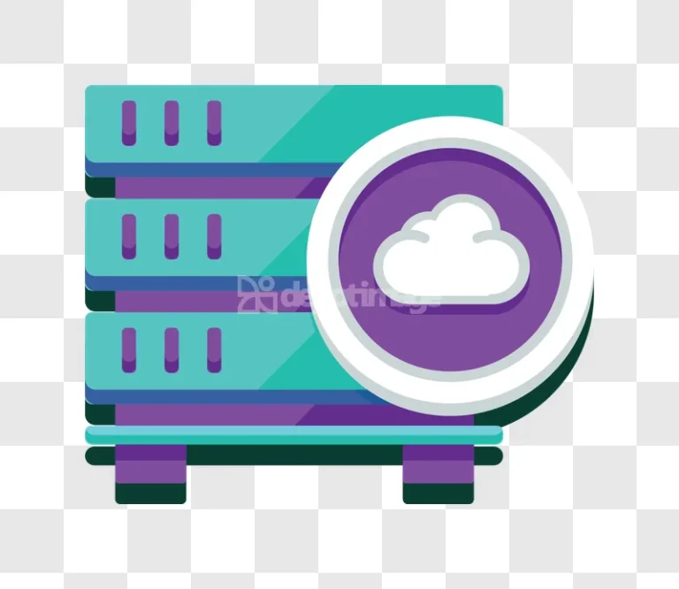 Data Server Rack Cloud Storage Icon flat design teal purple