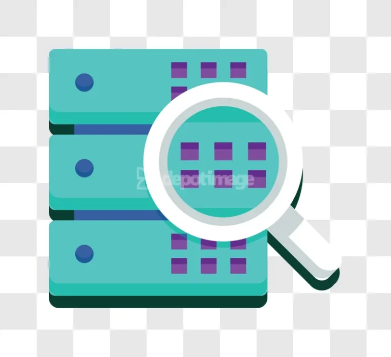 Data Server Search Magnifying Glass Icon Teal flat graphic transparent background