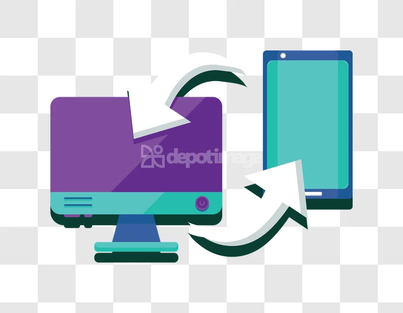 Data Sync Transfer Devices Purple Teal Icons flat design arrows