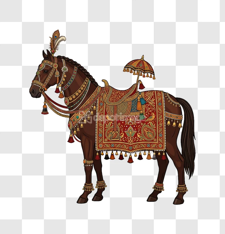 Decorated Indian Horse on Black ornate traditional design black background