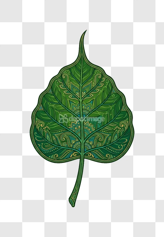 Decorative Green Leaf Mandala Art intricate green patterns black background