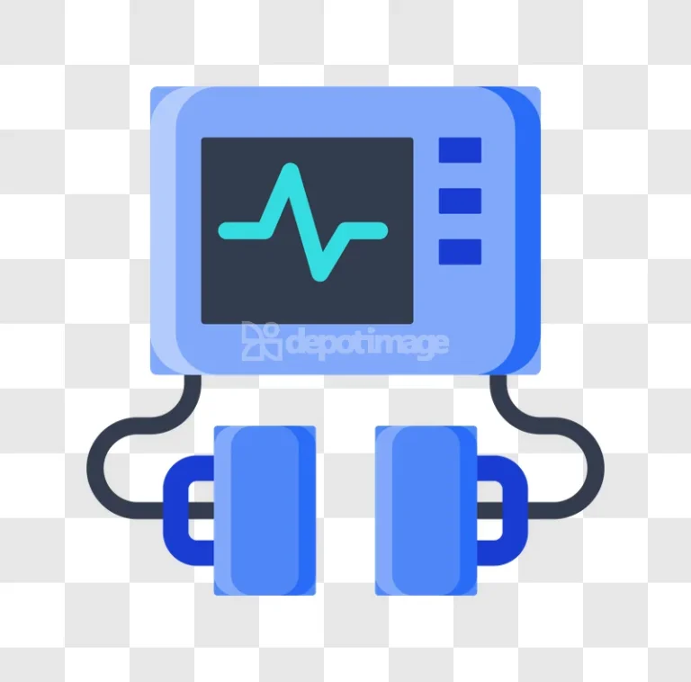 Defibrillator Machine Heart Rate Monitor Blue flat icon with paddles
