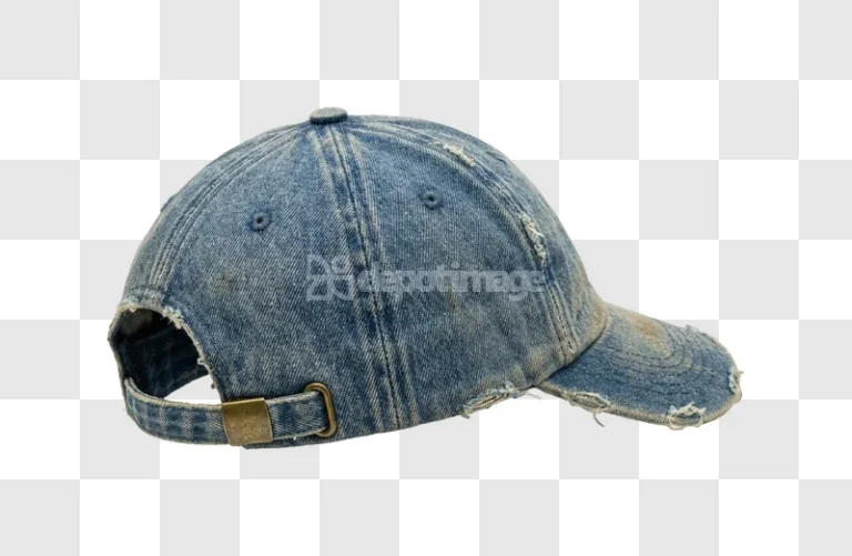 Denim Distressed Baseball Cap Side View blue distressed denim, metal buckle