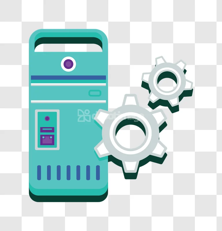 Desktop Computer Gears System Setup Icon flat design teal purple