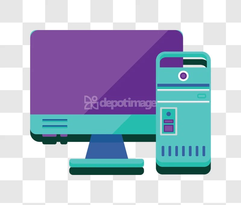 Desktop Computer Monitor Cpu Tower Icon flat design purple teal
