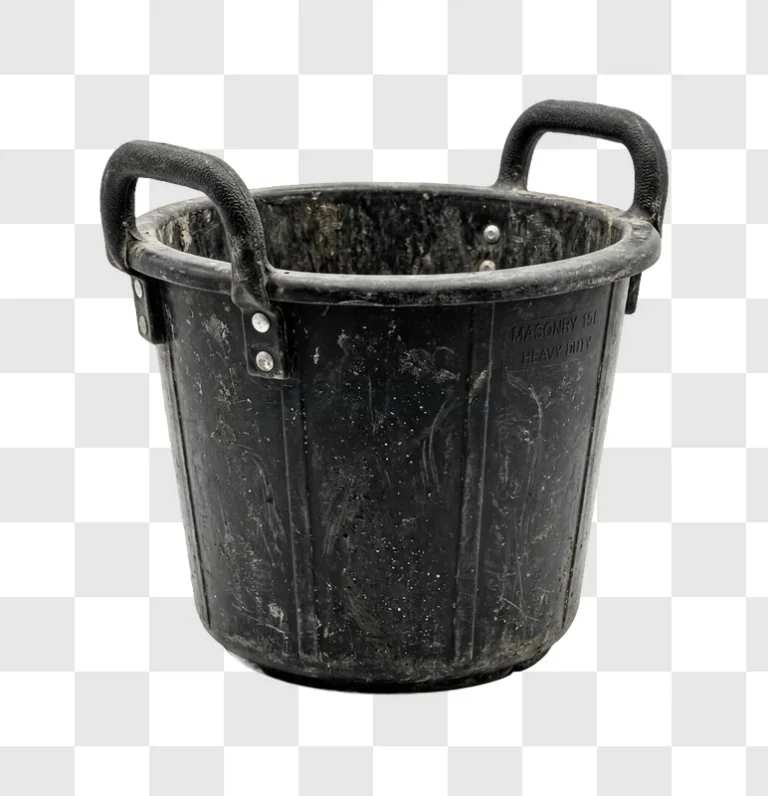 Dirty Black Masonry Tub With Handles, heavy-duty plastic, textured surface, isolated