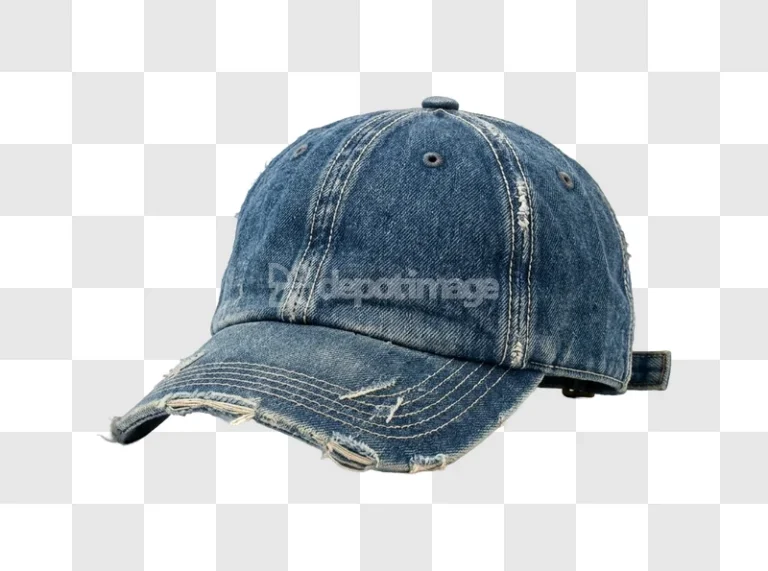 Distressed Blue Denim Baseball Cap Isolated worn blue fabric texture