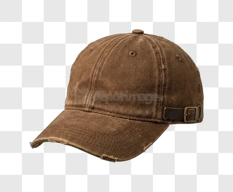 Distressed Brown Canvas Baseball Cap Isolated brown fabric leather buckle