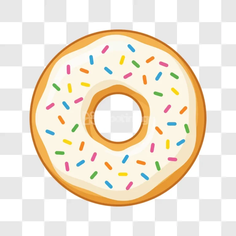 Donut With White Icing and Sprinkles, cartoon style with colorful sprinkles