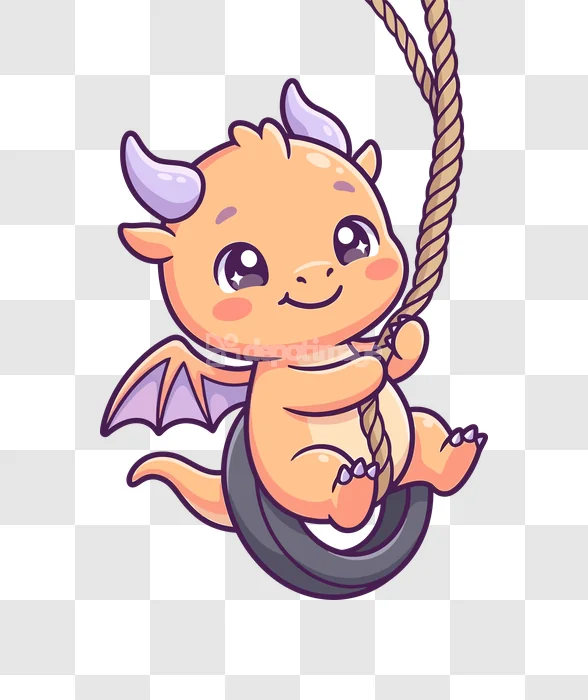 Dragon Tire Swing Cute Vector Illustration cartoon style transparent background
