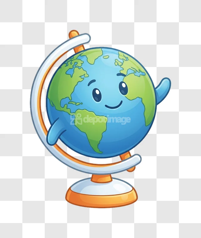 Earth Globe Cartoon Character Cute Happy