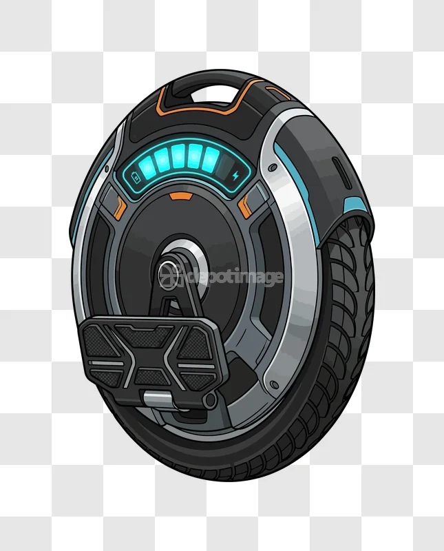Electric Unicycle Battery Display Dark, detailed illustration glowing blue indicator