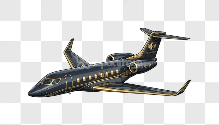 Elite Aviation Jet Luxury Gold Engraving dark gray gold accents transparent background