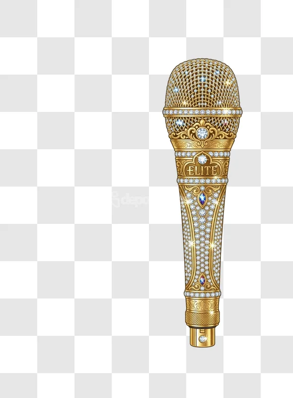 Elite Gold Diamond Microphone Jewelry Accessory ornate gold diamonds blue gems