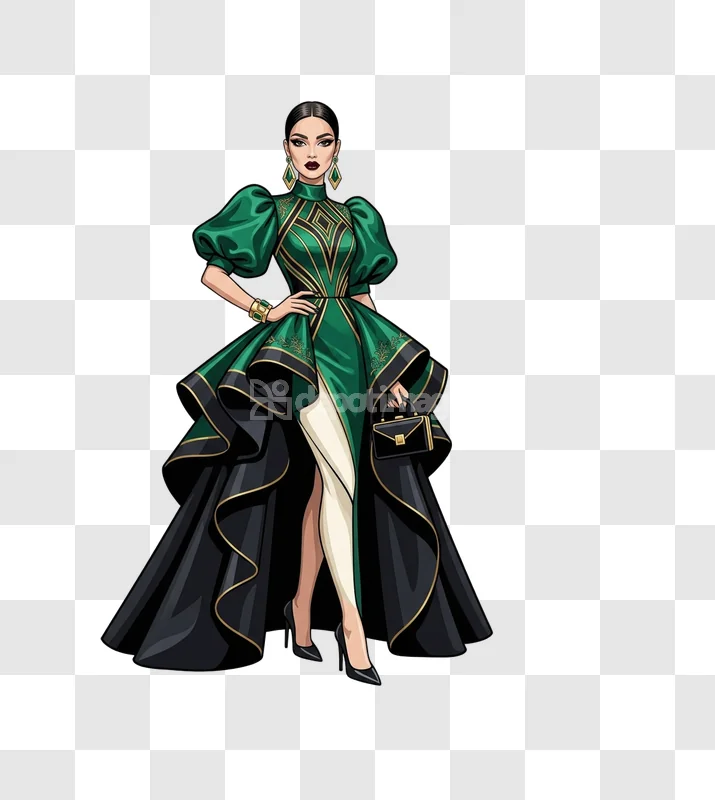 Emerald Green Gown Jewelry Fashion Lady elegant green black gown