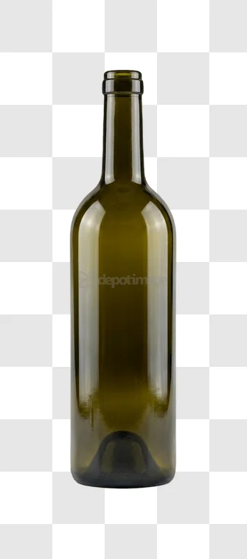 Empty Green Glass Bottle dark green transparent glass isolated