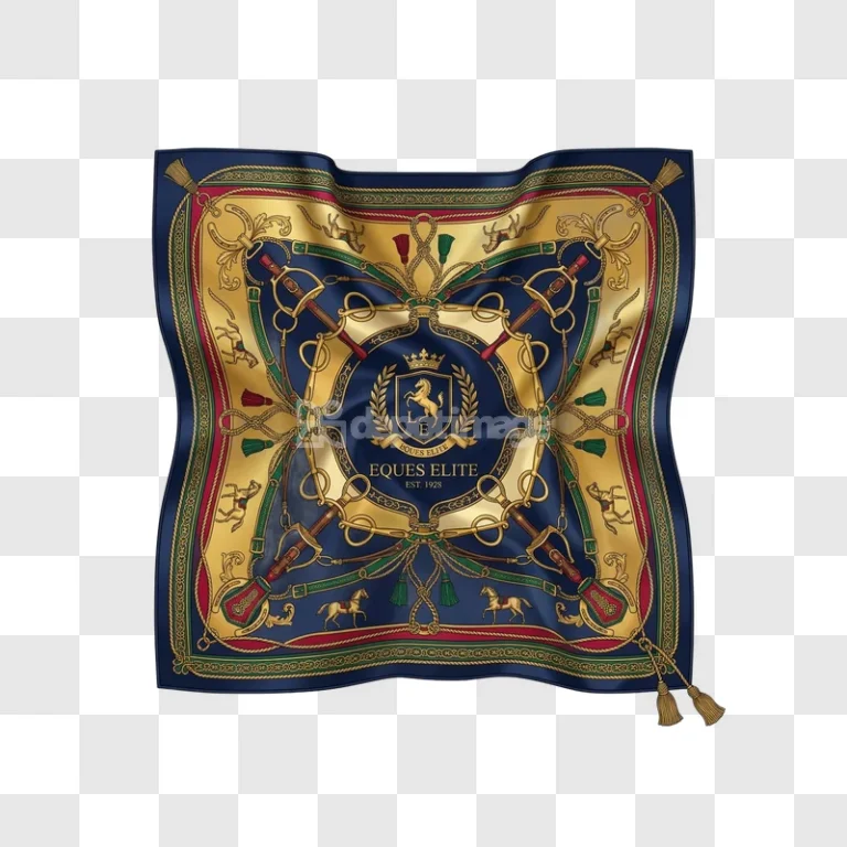 Equestrian Silk Scarf Navy Gold Ornate Pattern ornate gold equestrian elements navy background