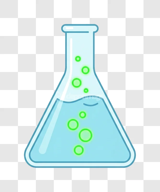 Erlenmeyer Flask Blue Liquid Green Bubbles