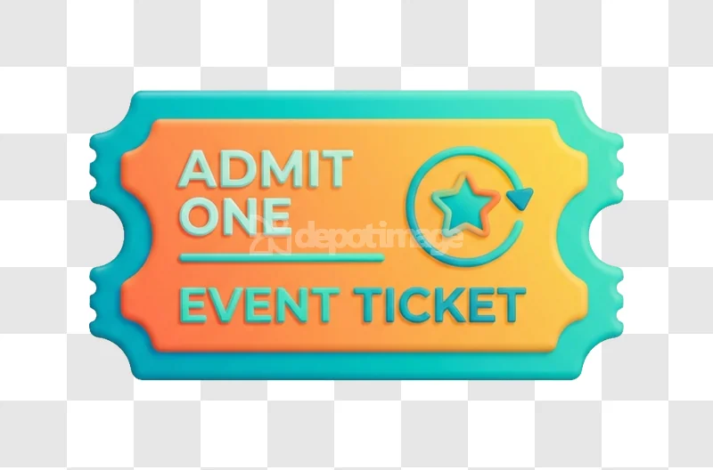 Event Ticket Admit One Star Icon 3d Render vibrant orange teal ticket