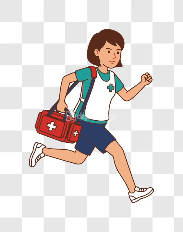 Female Paramedic Running With First Aid cartoon style transparent background