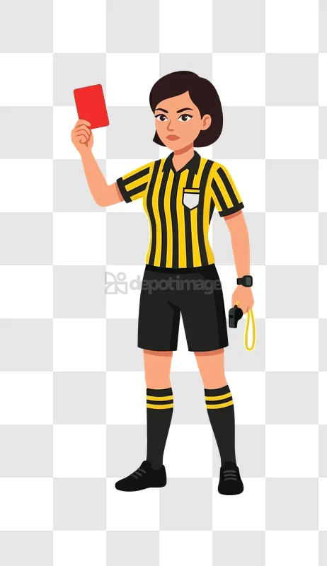 Female Referee Showing Red Card Seriously cartoon style transparent background