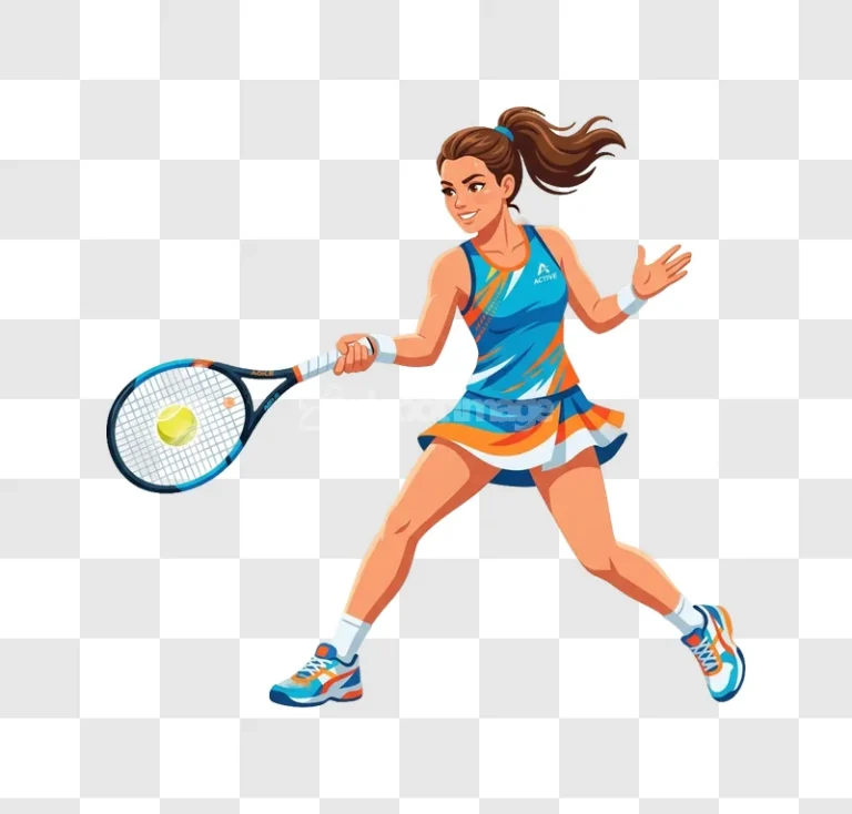 Female Tennis Player Blue Orange Uniform Active