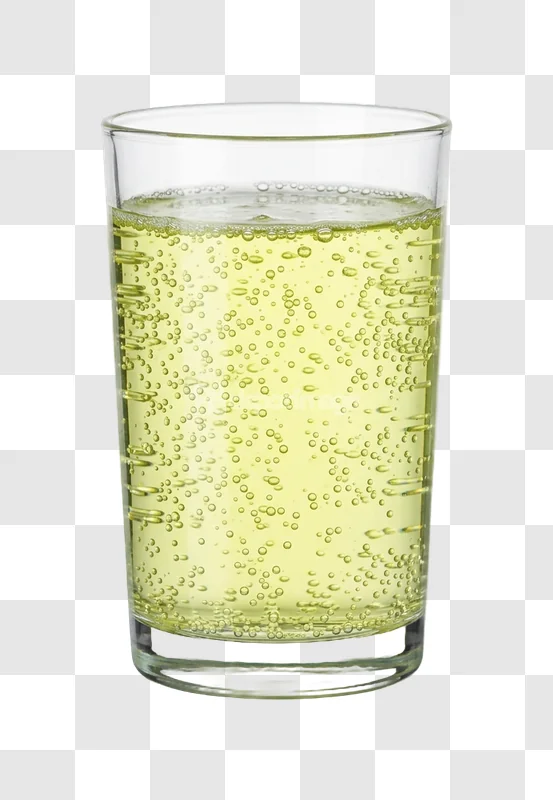 Fizzy Yellow Drink Glass with bubbles in clear glass